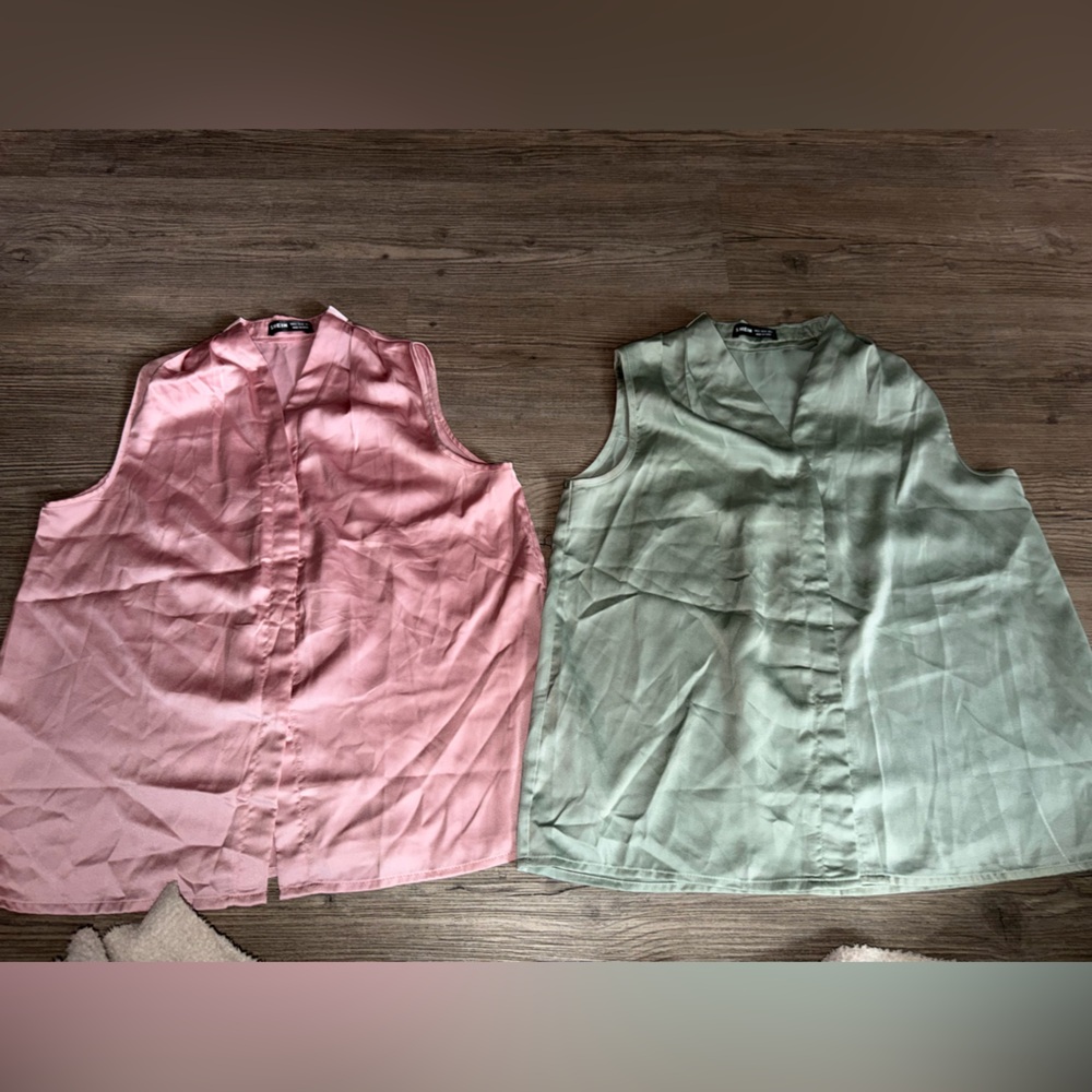 SHEIN Pink & Mint Sleeveless Button-Front Camisoles